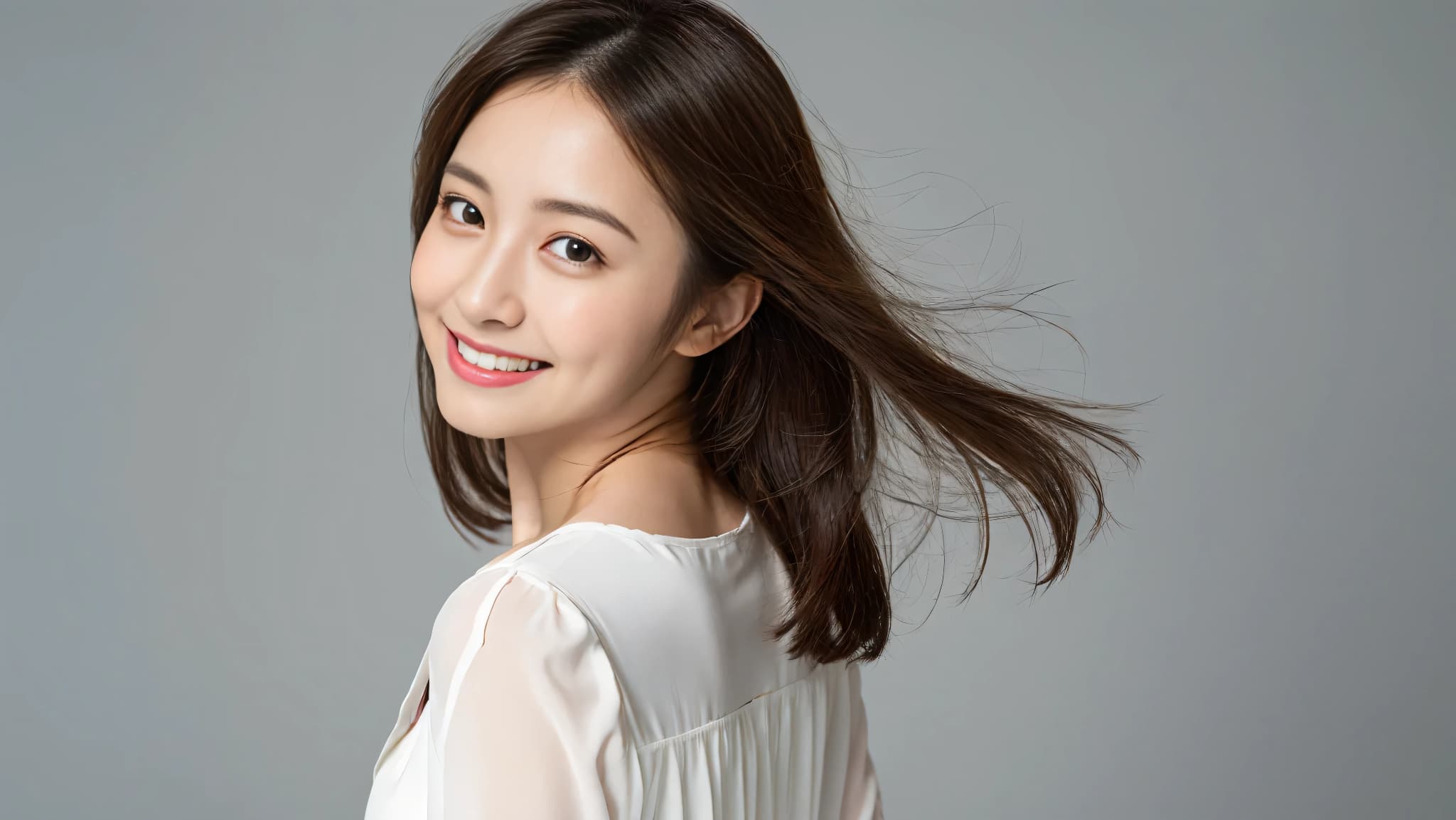 笑顔で振り返る女性