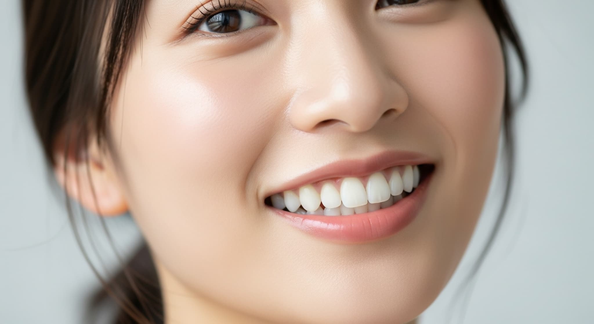 矯正した歯を見せて笑う女性