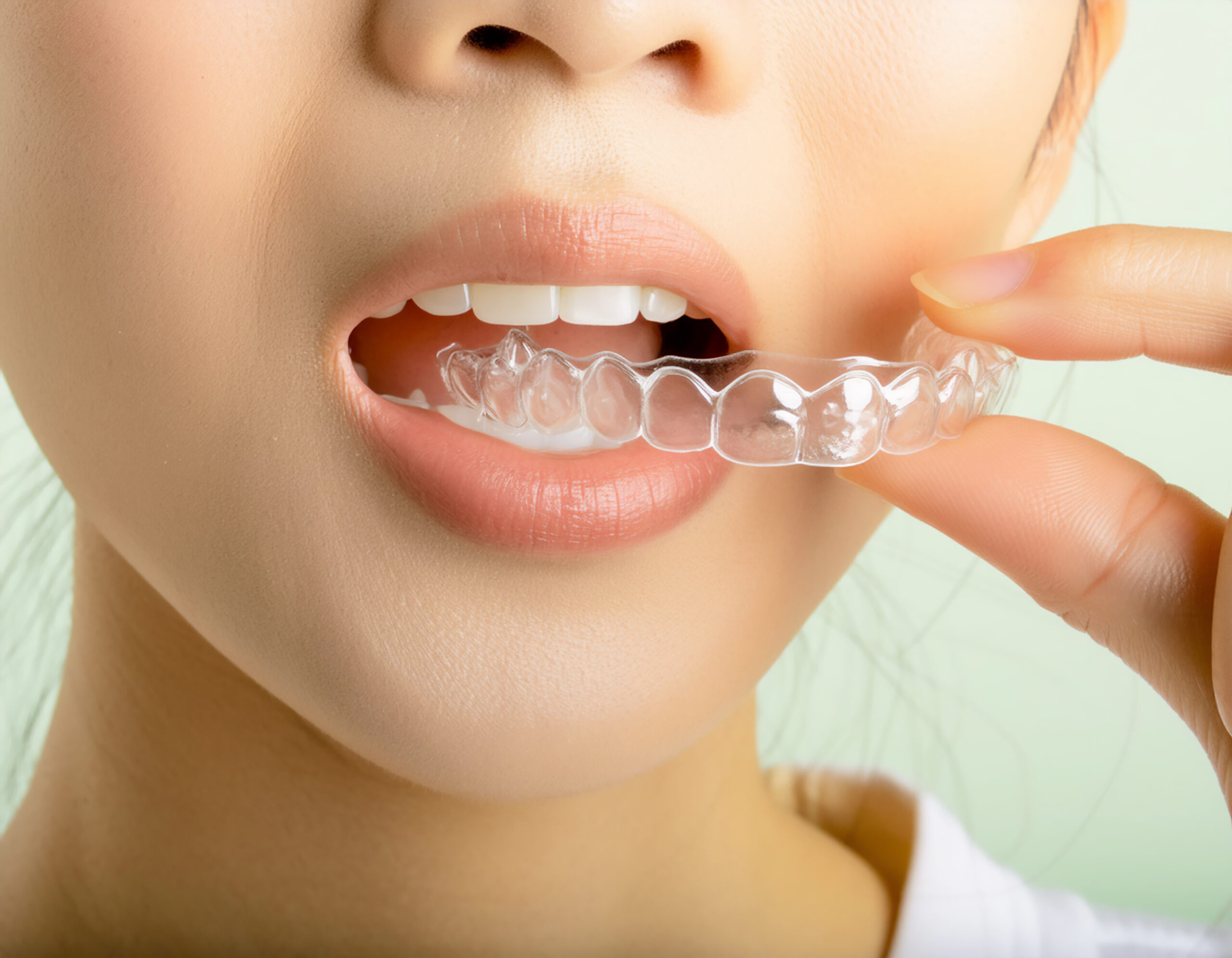 マウスピース矯正治療中の女性